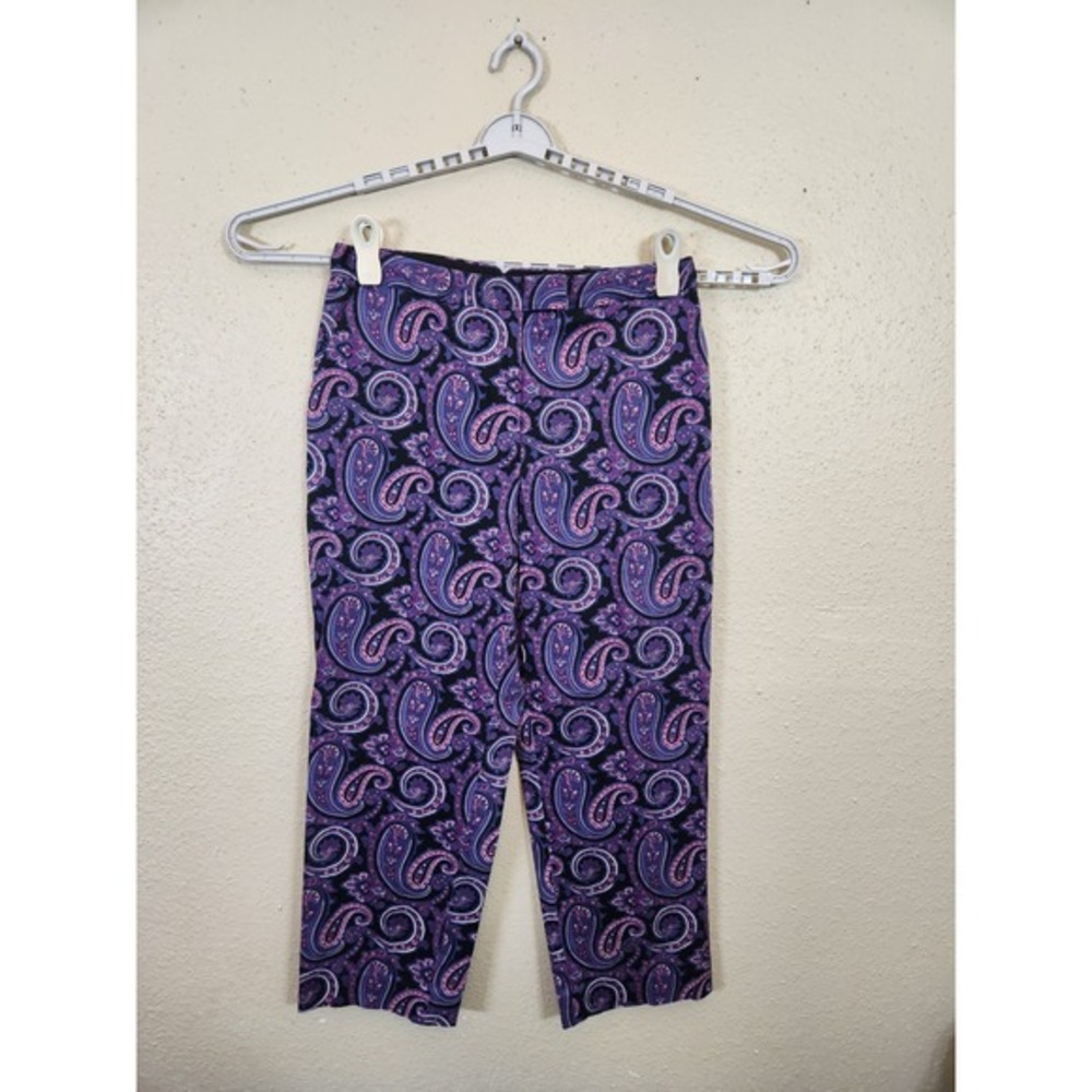 Brooks Brothers Paisley Print Stretch Cropped Pants Career Casual Purple Size 12